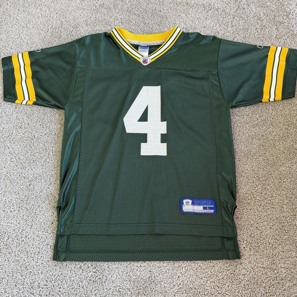 Y2K Green Bay Packers Jersey Boys Youth Large Green NFL Football Reebok Favre 4